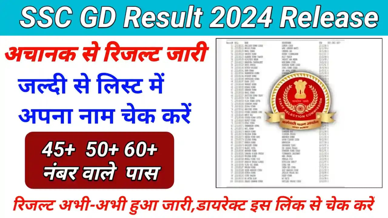 SSC GD Result 2024 अचानक से रिजल्ट जारी,जल्दी से लिस्ट में अपना नाम